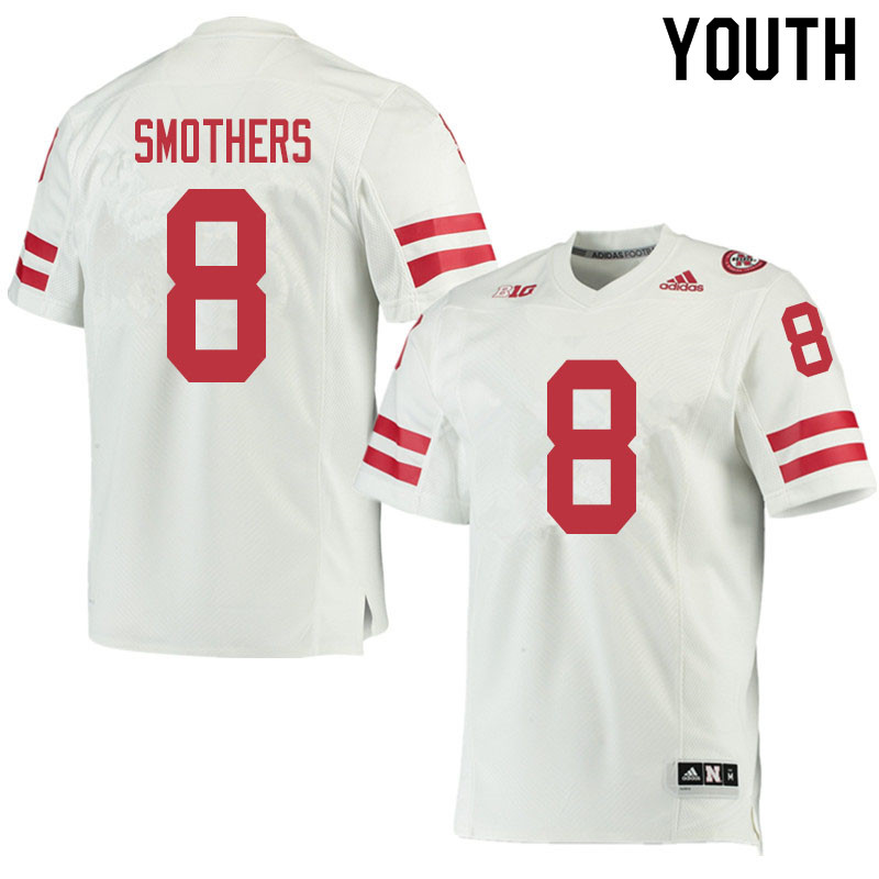 Youth #8 Logan Smothers Nebraska Cornhuskers College Football Jerseys Sale-White - Click Image to Close